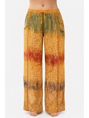 NWT Shoreline Boho Rayon Pants 2XL Mustard Wide Leg Drawstring Semi Sheer